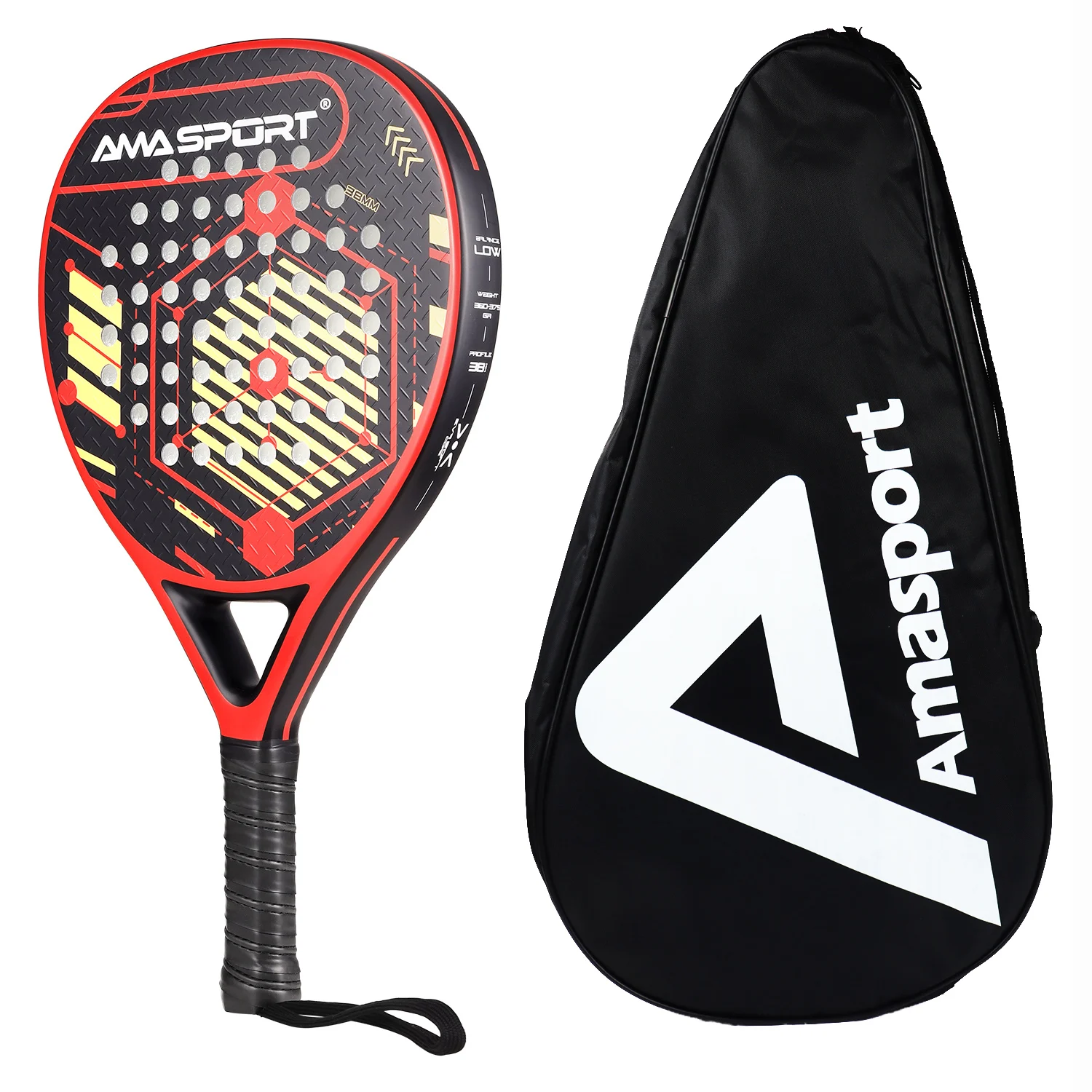 AMASPORT Padel Racket Carbon EVA Soft Midium Balance Padel Paddle Tear Shape for Advanced Players Paddle Tennis Racket With Bag