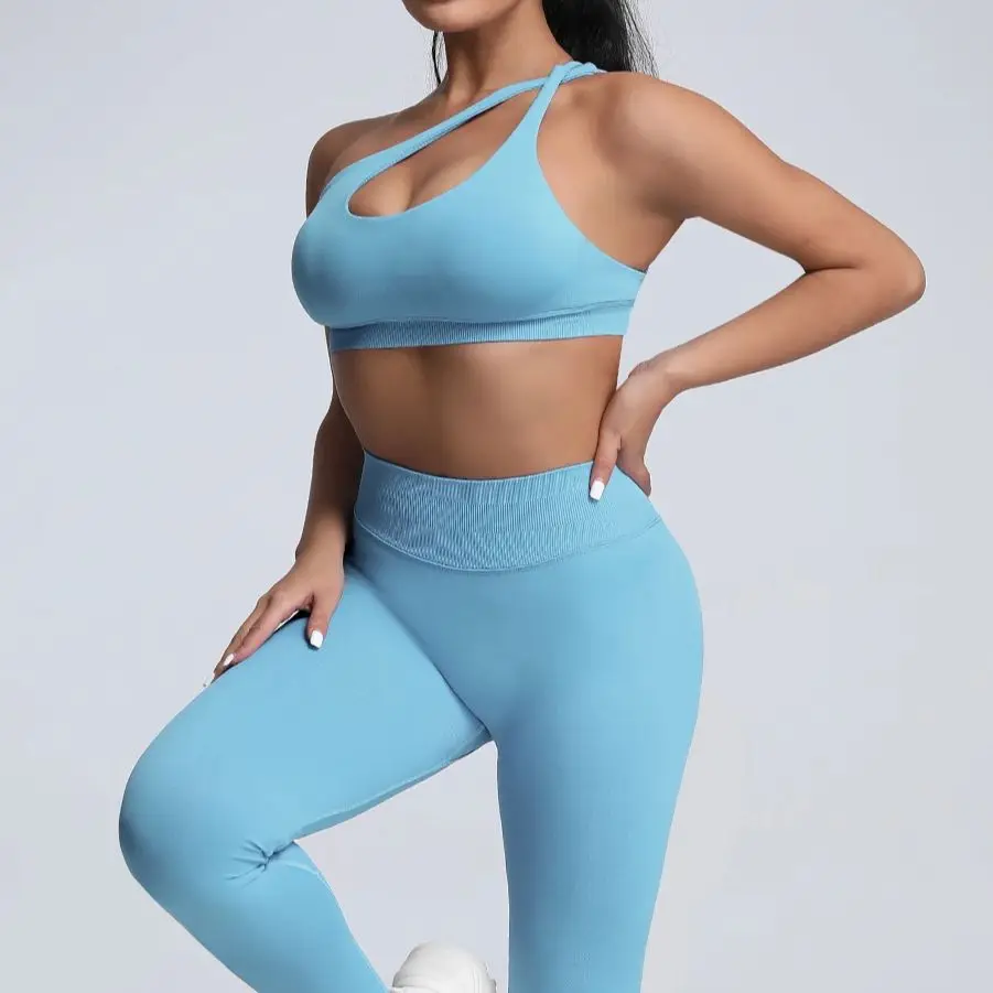 No Logo Women Asymmetry Bra Seamless Halter Top High Support Push-up Open Back Gym Wear Bicycle Yoga Workout Underwear