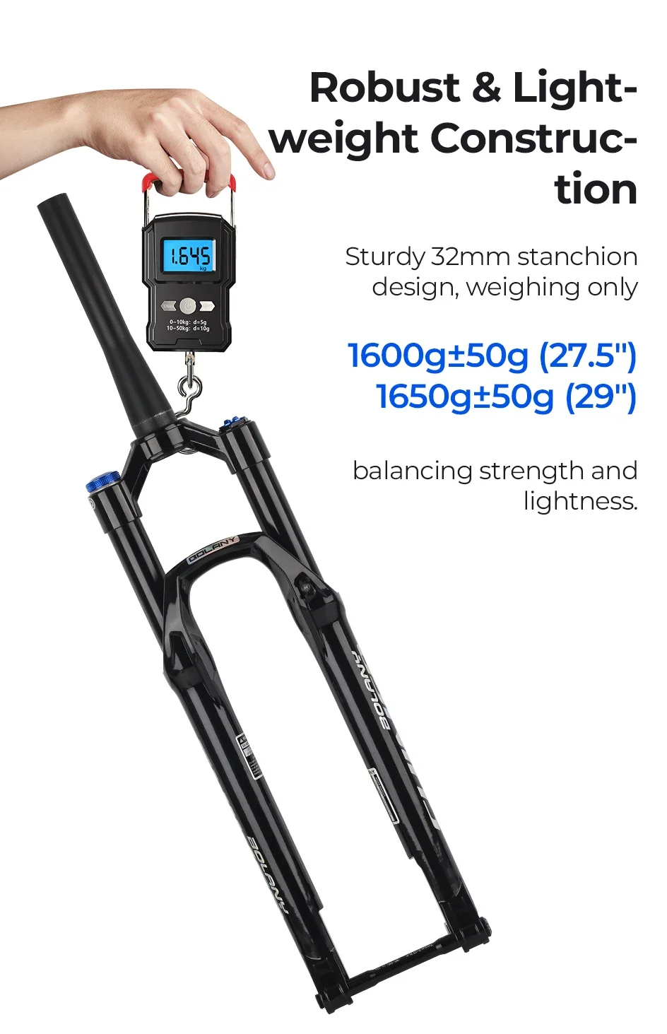 Bolany MTB Luftfedergabel 27,5/29 Zoll Konisch Einstellbare Verriegelung Leichte Federung für Mountainbike mit Dämpfung – Detail 6