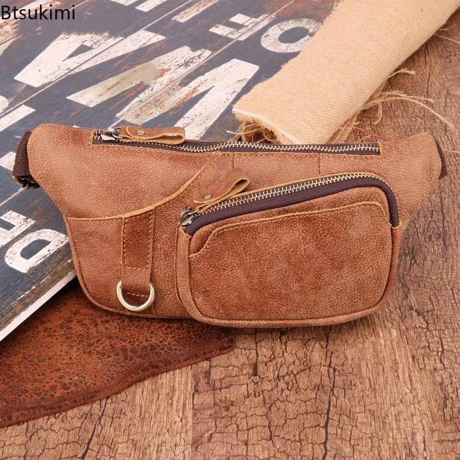 Retro Multifunctional Men's Waist Bags Outdoor Sports Adjustable Leather Waist Packs Phone Key Crossbody Pouch Male Fanny Pouch