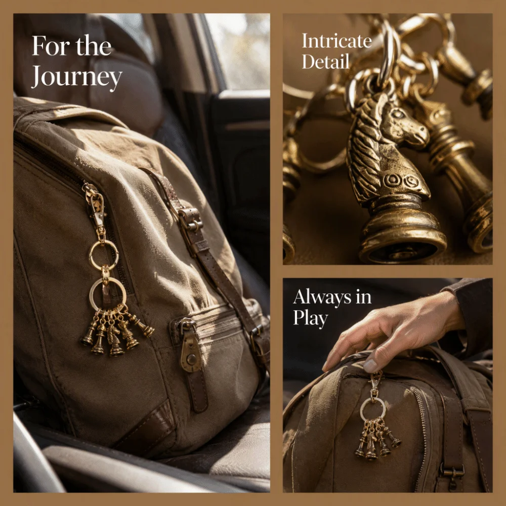 Alloy Chess Pendant Keyring Silver Gold 3D Chess Piece Keychain Vintage Backpack Accessories Car Hanging Ornament Chess Lover