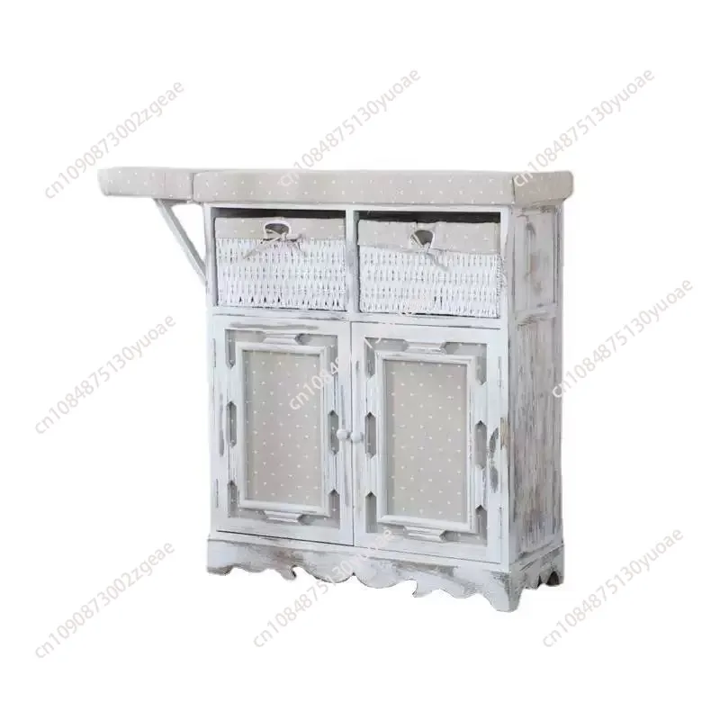 Solid wood folding ironing board Wooden ironing wardrobe with wicker drawers