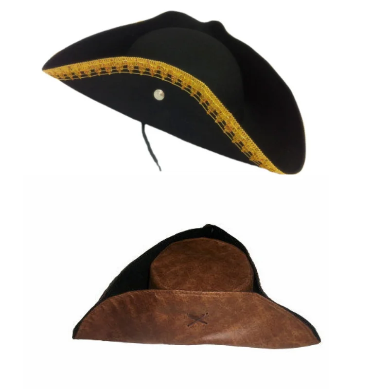 Adult Black Or Brown Pirate Hat Tricorn Hat Men Ladies Fancy Dress Caribbean Access