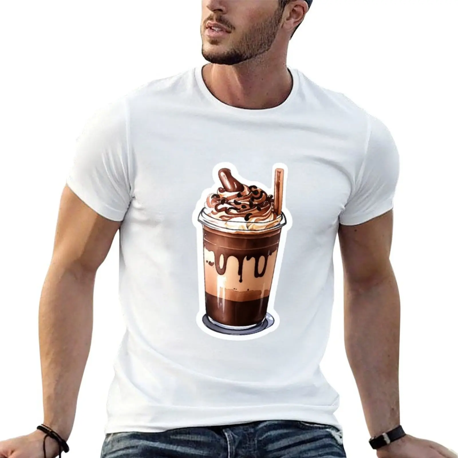Футболка KAWAII SUMMER CHOCOLATE FRAPPE DRINK, футболка большого размера с круглым вырезом