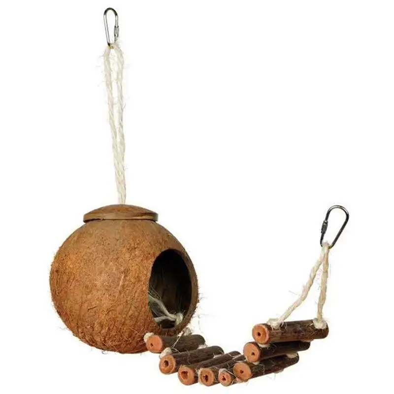 Coconut Hide Natural Bird Hide Can Store Food And Provide Warmth For Pets Coconut Hide With Ladder Bird House Cage Toy For Pet