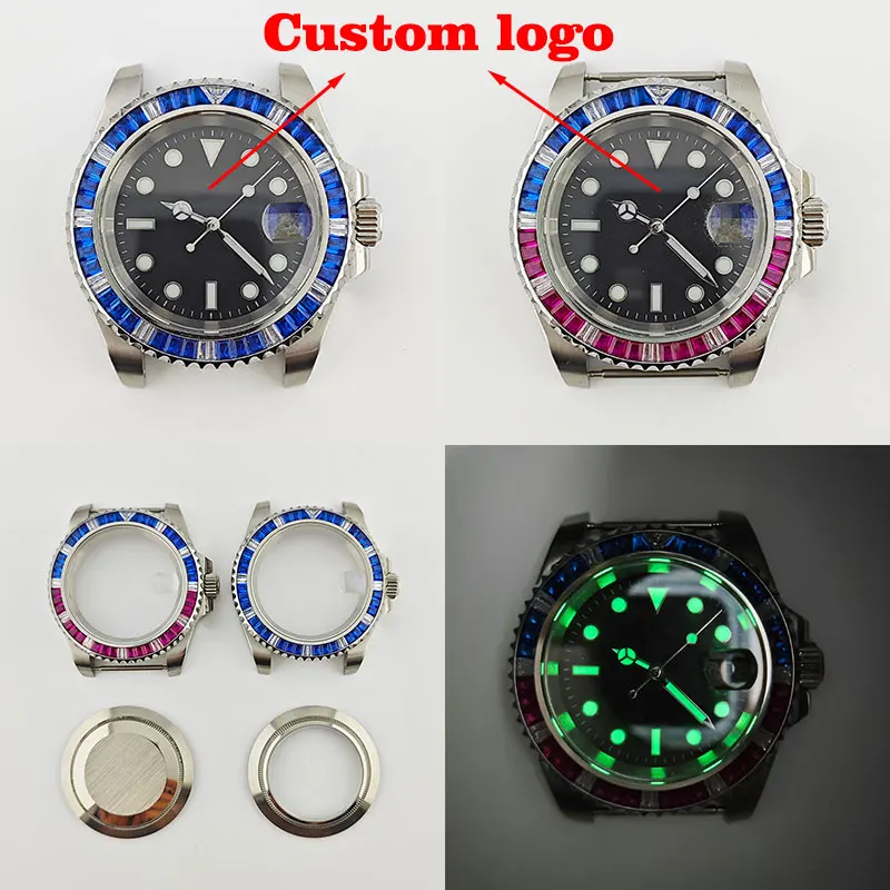 

Rainbow ring 40mm Watch Case Fit NH35 NH36 Movement Custom logo Dial Sapphire Glass Stainless Steel Watch accessories Parts