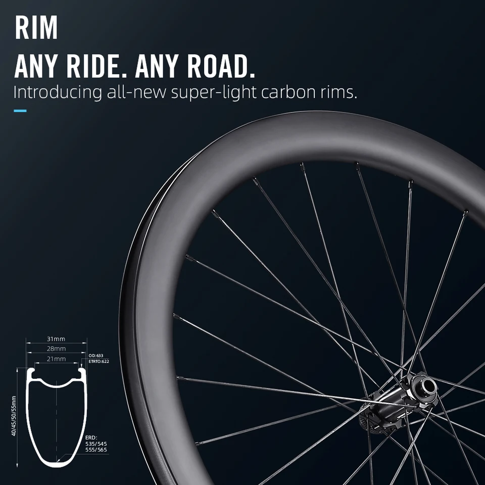 カーボン自転車ホイール,ディスクブレーキ付き,チューブレスセラミック