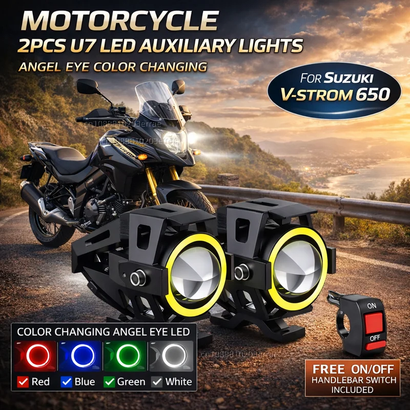 Waterproof Motorcycle LED Headlight 3000LMW U7 Motorbike LED Driving Fog Spot Light with Switch For Suzuki vstrom 650 DL650