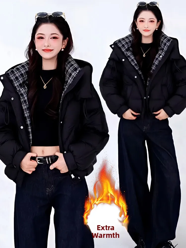 Elegancki płaszcz damski z watowaniem, pikowany, bawełniany, z kapturem, wersja koreańska, ocieplany, zimowy płaszcz wierzchni.