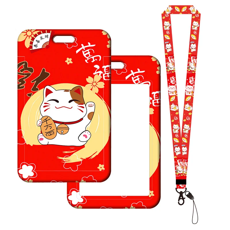Lucky Cat Ausweishalter, Umhängeband, Plutus, Katzen-Bankkartenetui, Umhängeband, roter Kartenschutz, Abzeichen, Ausweishalter, Schlüsselanhänger – Detail 8