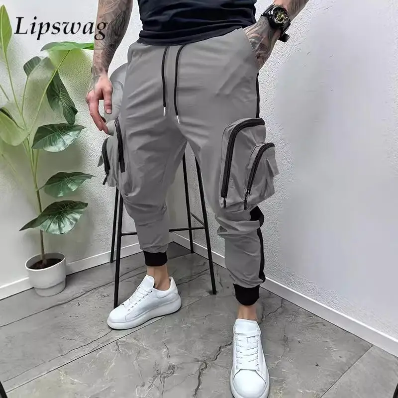 Stylish Patchwork Cargo Pants For Mens 2024 Autumn Casual Sports Fitness Pencil Pants Streetwear Vintage Pockets Men Trousers