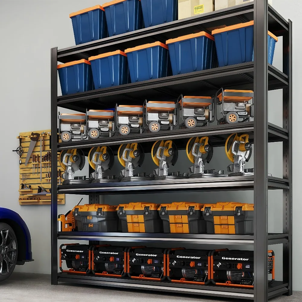 6-Tier Heavy Duty Garage Shelving, 6,000 lbs Capacity Adjustable Metal Storage Shelving Unit for Garage, Basement