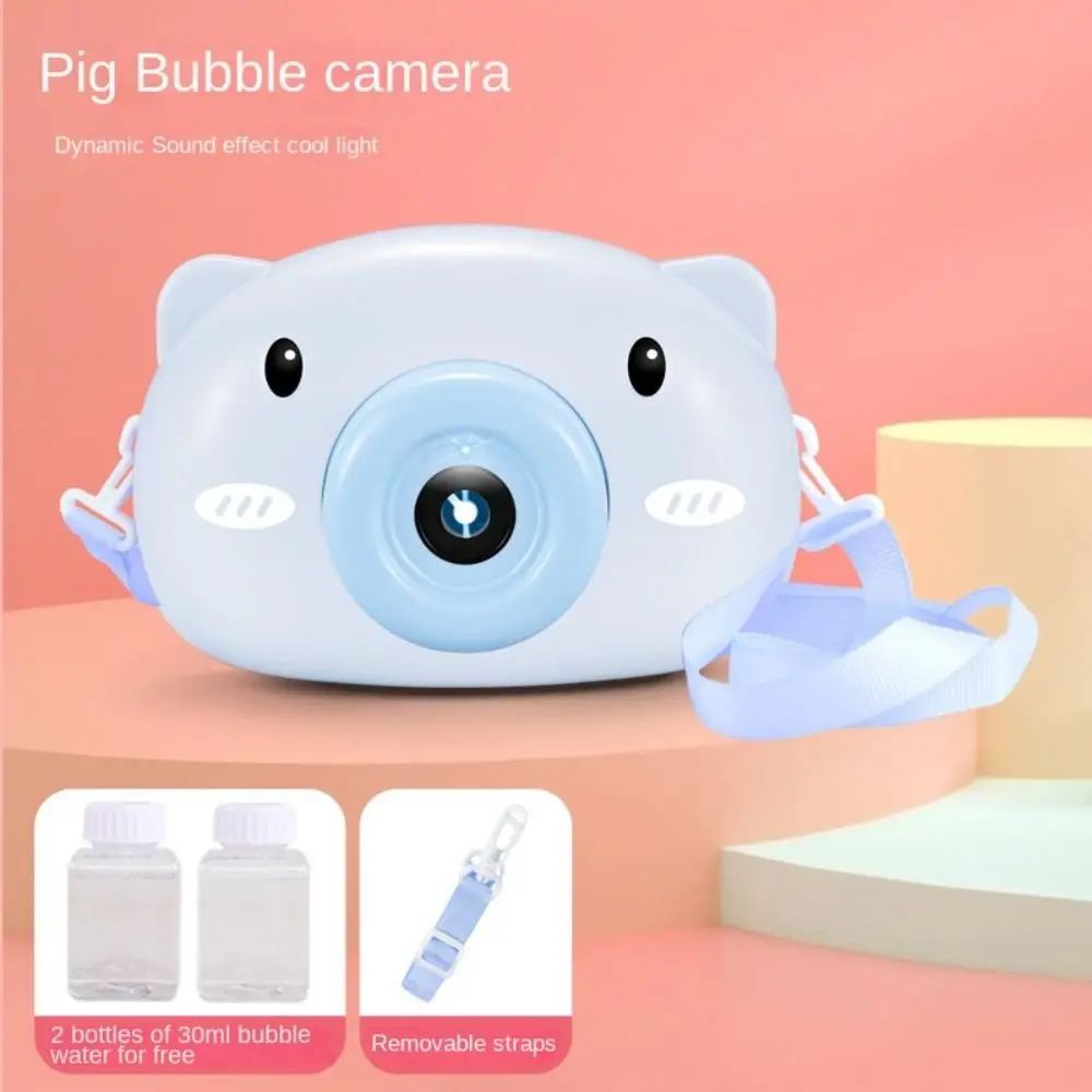 Máquina de bolhas infantil durável, formato de câmera automática, fabricante de bolhas de sabão, brinquedo, porco, desenho animado, soprador de bolhas, casamento