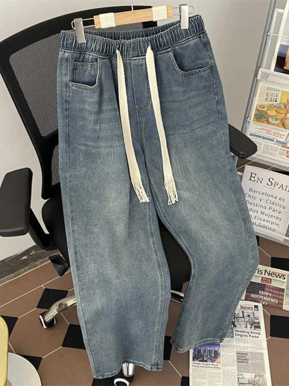 アメリカンレトロワイドレッグメンズジーンズ春秋トレンディルーズロングパンツハイストリートストレートレッグパンツカジュアルユーススレ