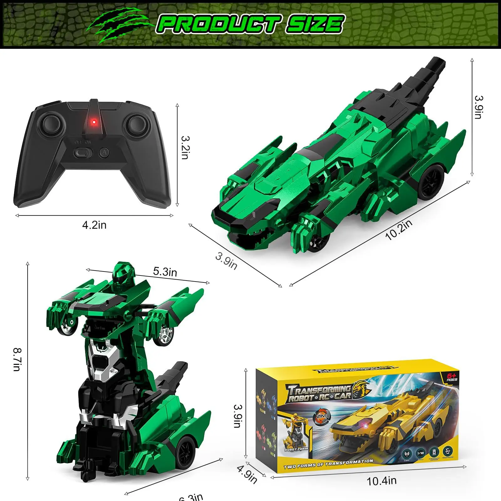 Carro RC de transformação de dinossauro 2.4G - Robô de batalha de um botão, caminhada vertical, brinquedo de controle remoto para crianças, jogo interno/externo