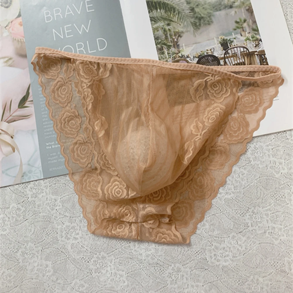 Men Seamless Lace Mesh Sheer Hot Hot Lingerie Bulge Pouch Bikini Quick Dry Briefs Underwear For Man Underpants Men's Panties
