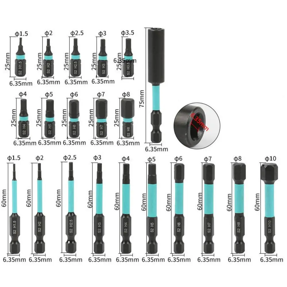 25mm 60mm Hexagonal Screwdriver Bit 1/4inch Shank No Slipping Screwdriver Socket Bit Magnetic Alloy Steel Screwdriver Bit Set