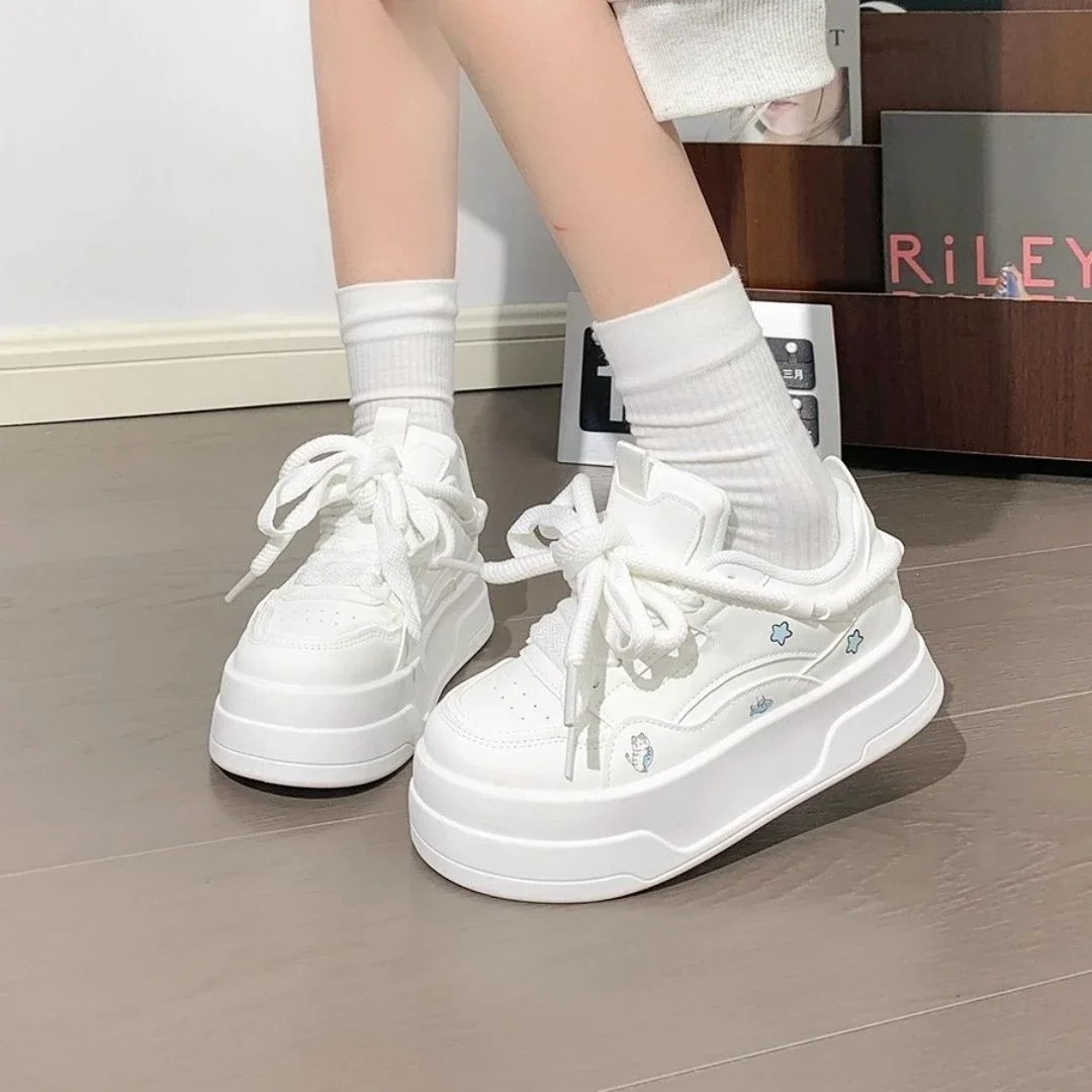 High End Starry Platform White Sneakers for Women Trendy Model Comfortable Height Boosting Casual Shoes with Breathable Mesh