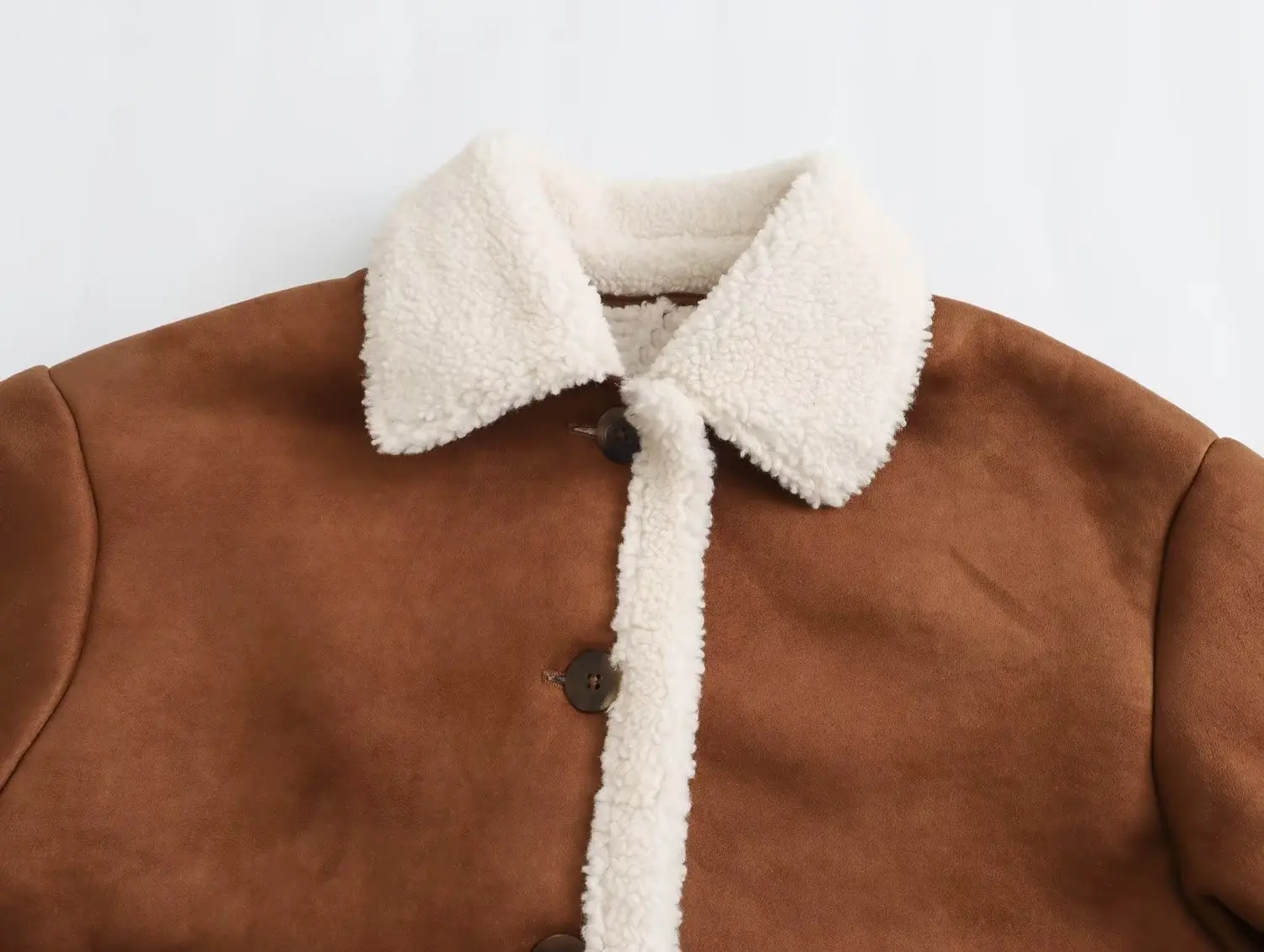 Withered French Vintage Suede Lamb Fleece Jacket Contrast Pocket Fashion Casual Winter Coat Women