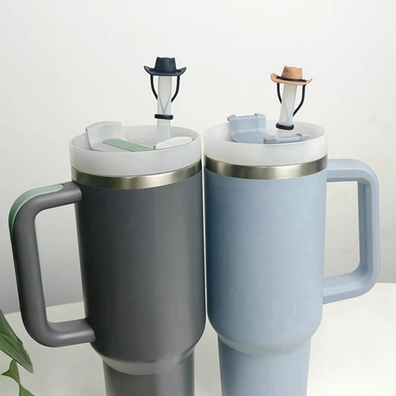 8 buah topi koboi silikon penutup jerami topi untuk Stanley Cup, kompatibel dengan Stanley 30 & 40 Oz Tumbler (koboi)