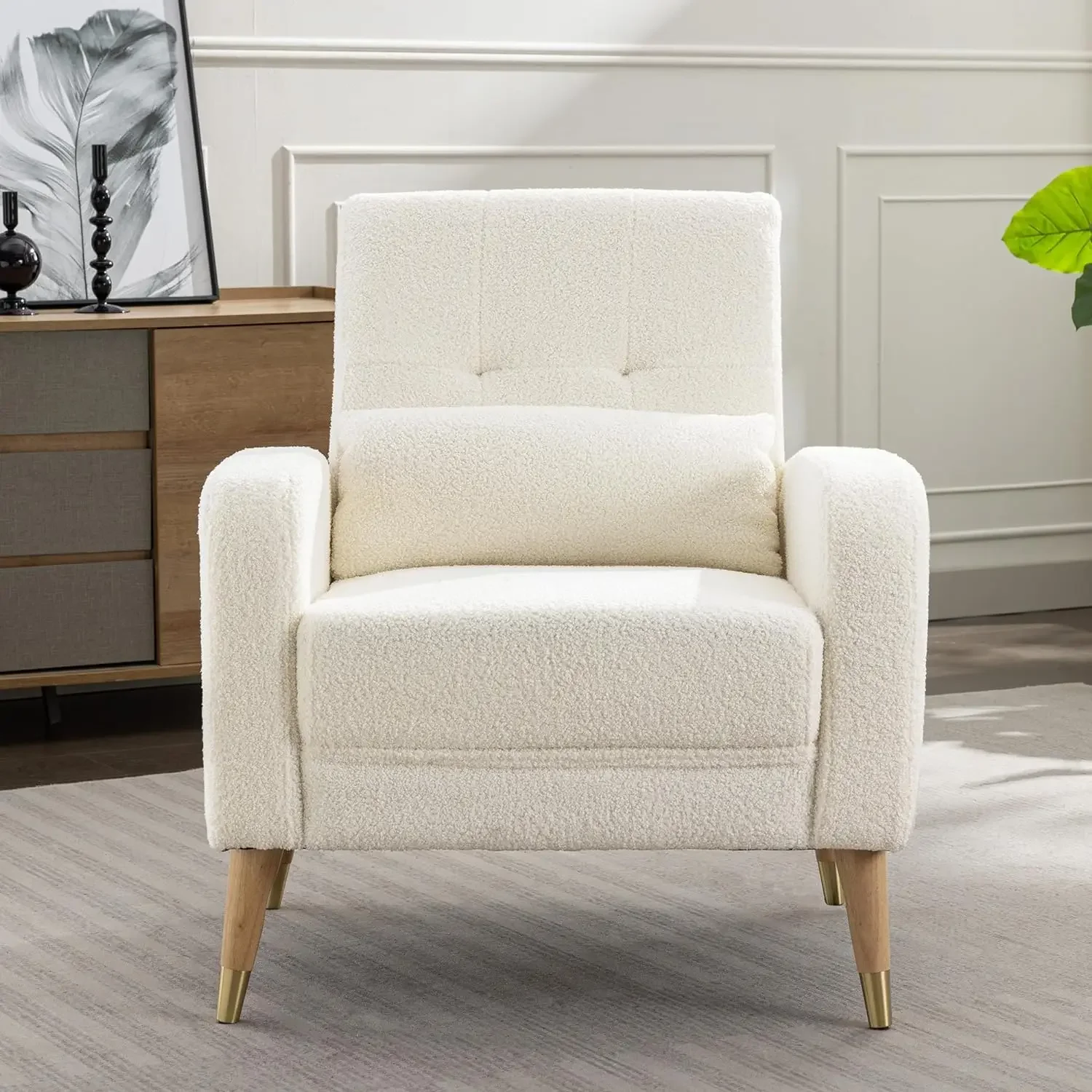 Dolonm moderne accentstoel uit het midden van de eeuw, gestoffeerde fauteuil, woonkamerstoel, comfortabele enkele fauteuil met stevige poten, polyester