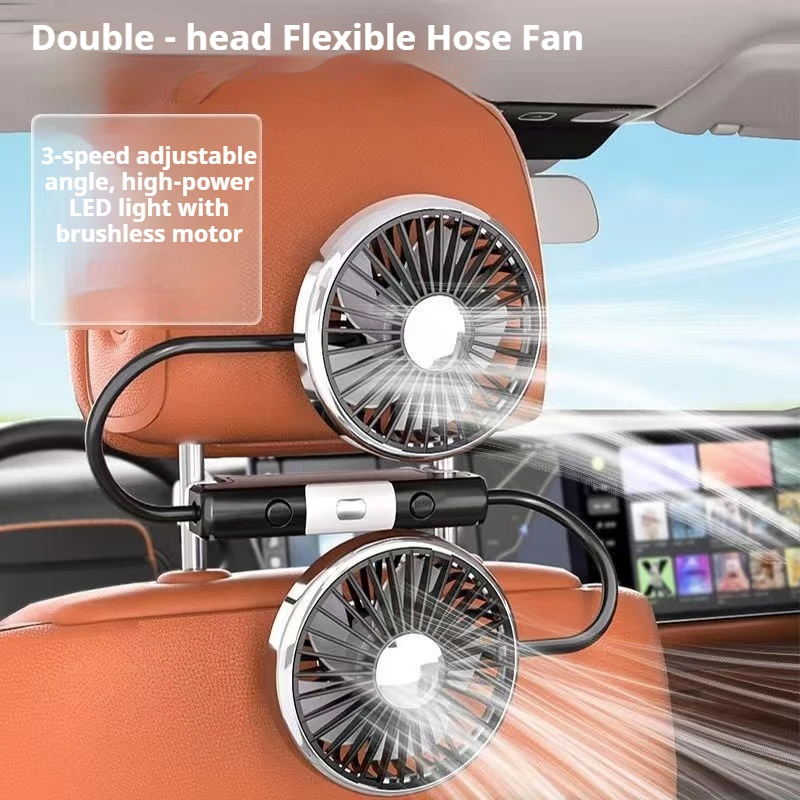 Dual Flexible Head Car Cooling Fan 3 Speed USB Powered Silent Auto Ventilation Cooler Car Interior Accessory