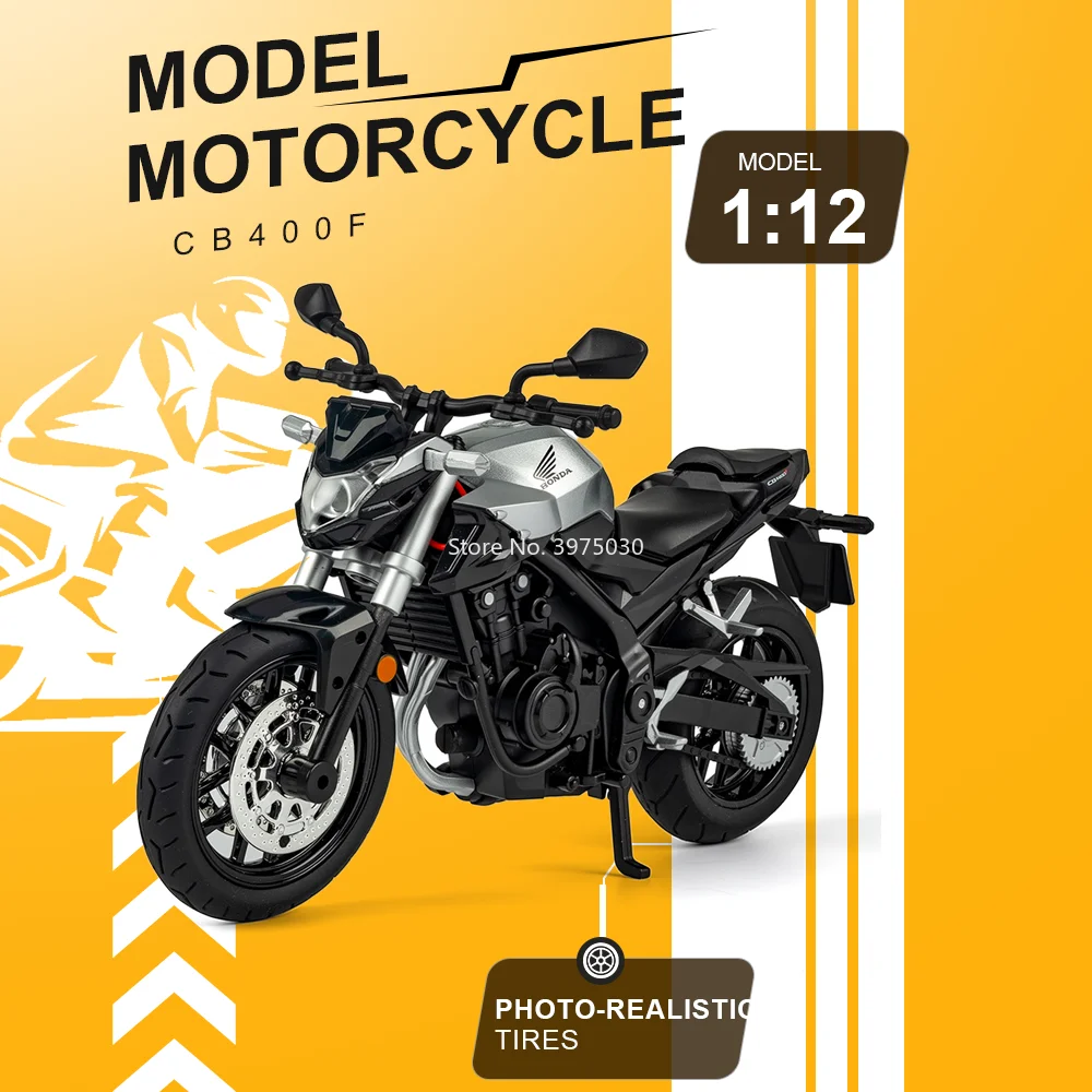 

1:12 Alloy Diecast Honda CB400F R3 Motorcycle Cars Toy Model with Light Sound Rubber Tires Miniature Motorbike Vehicle Kids Pre