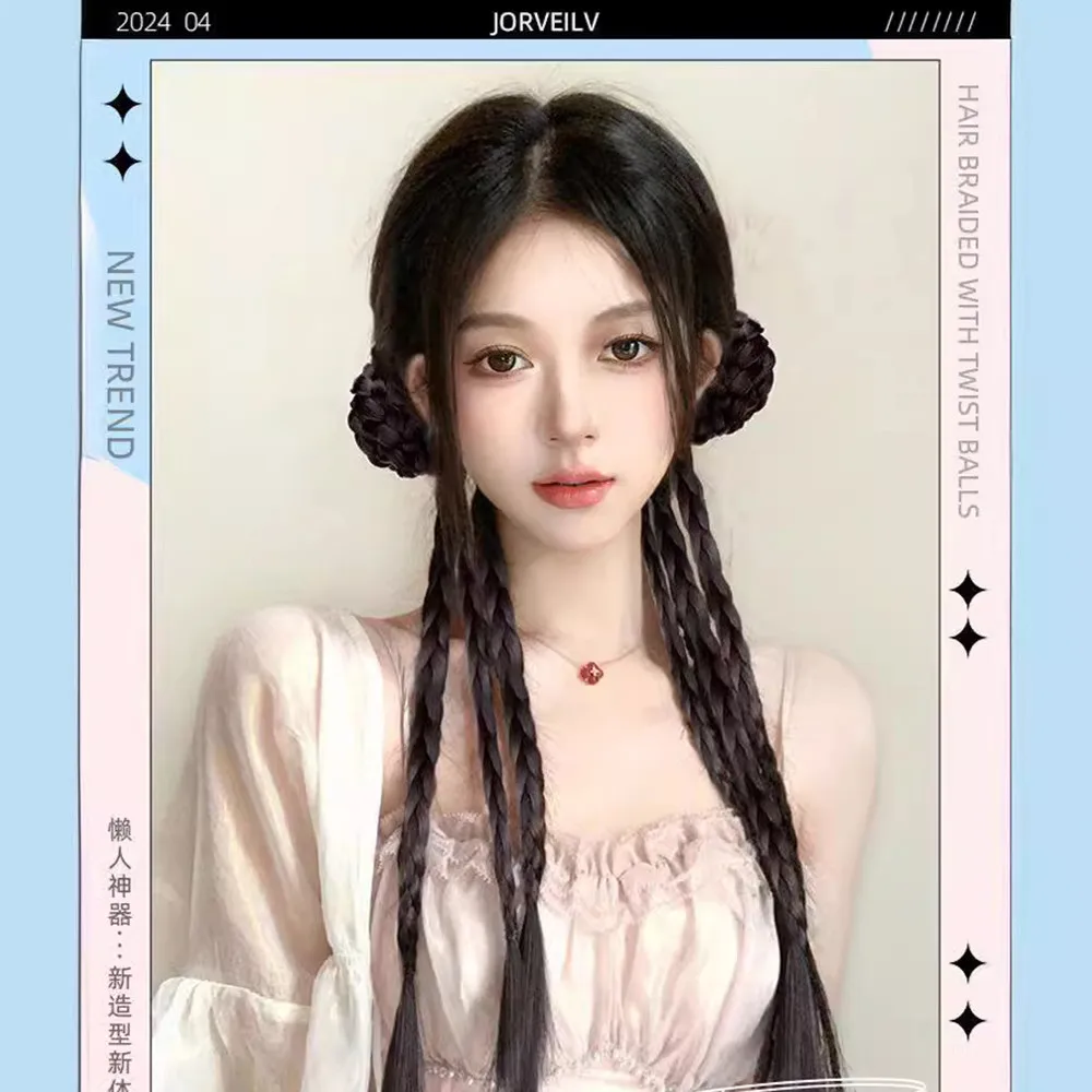 45 センチメートル中国風の花のつぼみ合成ツイスト三つ編みかつらクリップ女性甘いクールポニーテールヘアエクステンション