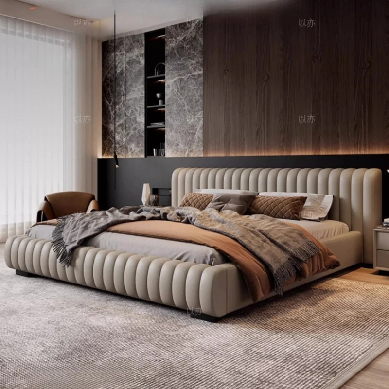 

Earthing King Size Bed Double Upholstered Minimalist Leather Bed Platform Headboard Cama De Lujo Para Dormitorio Home Furniture