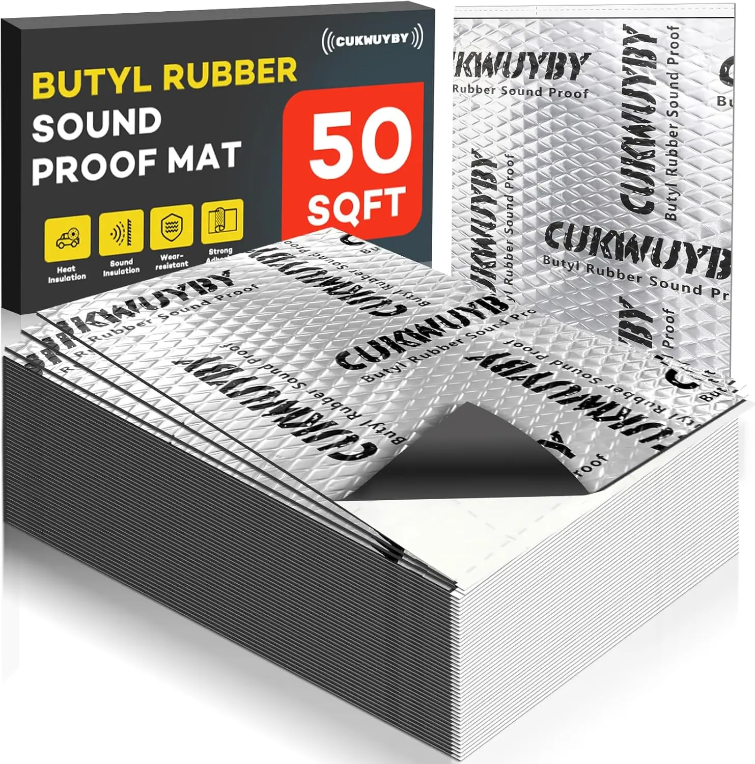 

50mil 50 sqft Car Sound Deadening Mat Butyl Automotive Noise Insulation Vibration Dampening Material (46 pcs)