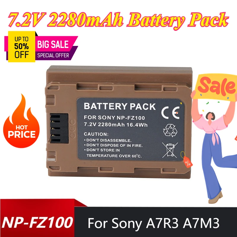

7.2V 2280mAh NP-FZ100 Camera Batteries for Sony Micro-single A7R3 A7M3 A9M2 A6600 A7M4 Battery