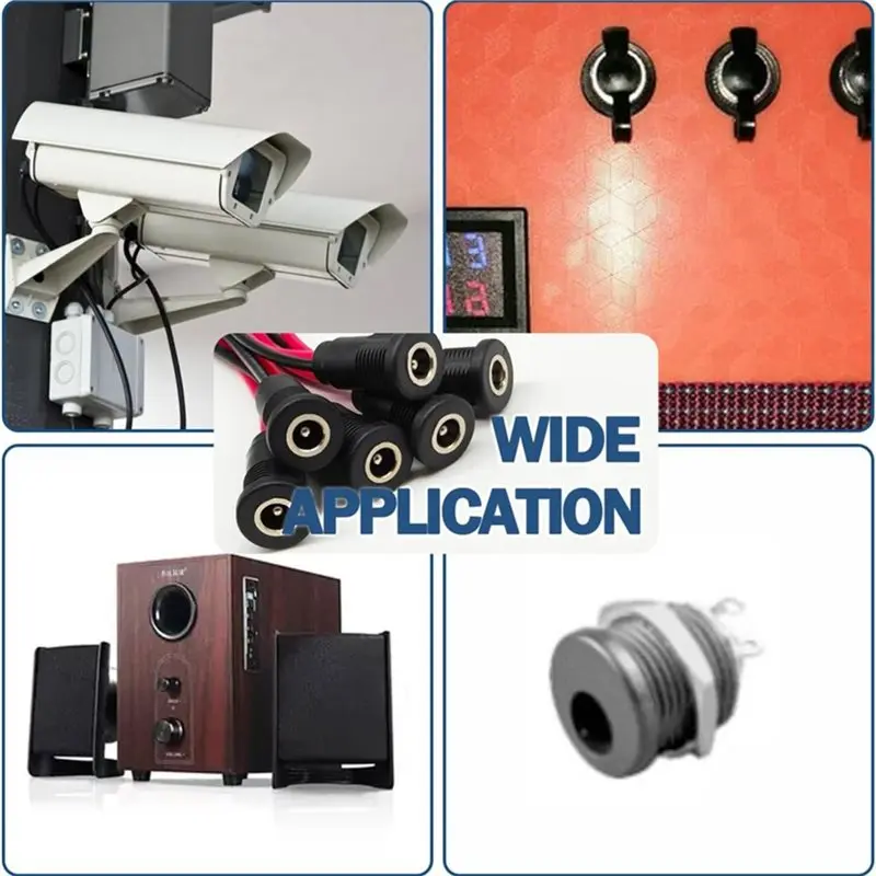 【MUST-HAVE】DC Power Jack Threaded Female Panel Mount Connector Adapter Kit(6 Sets) With Cover Cap