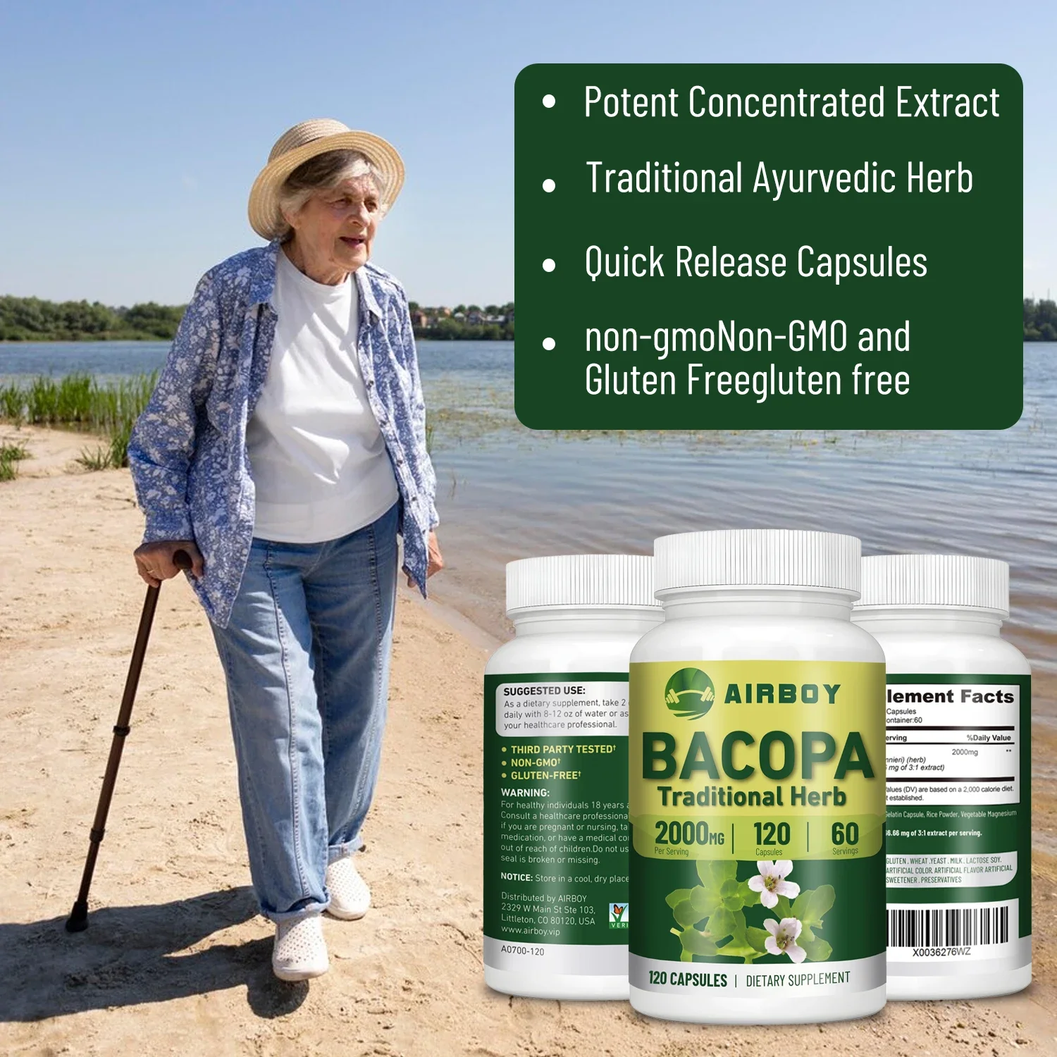 Bacopa Monnieri Extract - Anti-aging, Enhances Cognitive Abilities, Promotes Brain Health, Boosts Energy and Stamina