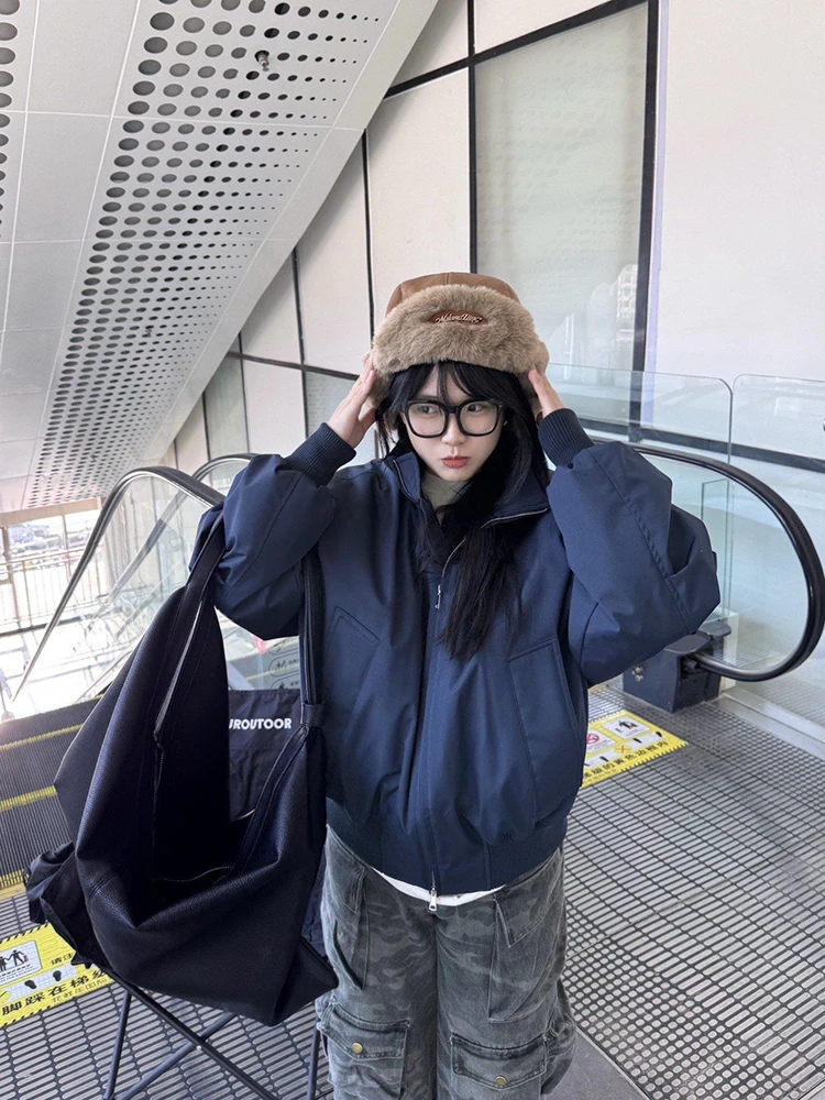 

Мужская зимняя куртка-бомбер из хлопка с воротником-стойкой, в стиле американской рабочей одежды, свободного кроя, устойчивая к сминанию, для пар, в стиле Cleanfit