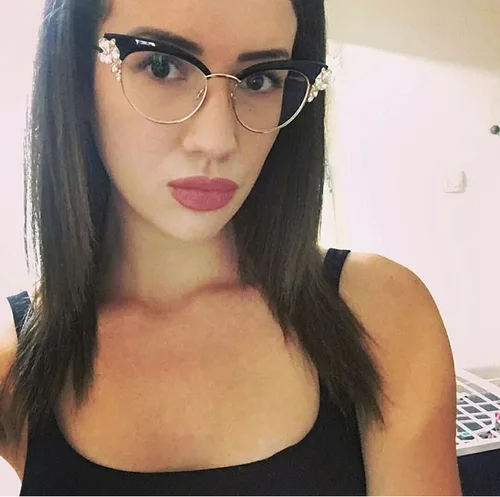 Imagen 2 del producto 45120 Monturas de gafas ópticas de lujo con forma de ojo de gato para mujer, gafas con diamantes de imitación brillantes