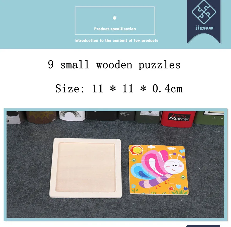 Heißer Verkauf 11X11CM Kinder Holz Puzzle Baby Cartoon Tier Verkehrs Tangram Holz Puzzle Pädagogisches Puzzle Spielzeug Für kinder Geschenke – Detail 3