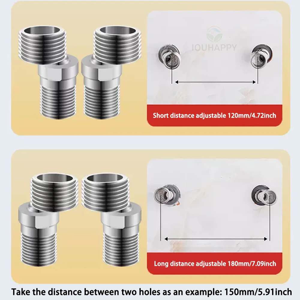 304 Stainless Steel Angled Curved Foot Wall Mounted Eccentric Screw Corner 360° Rotatable Adjustable Shower Faucet Adapter