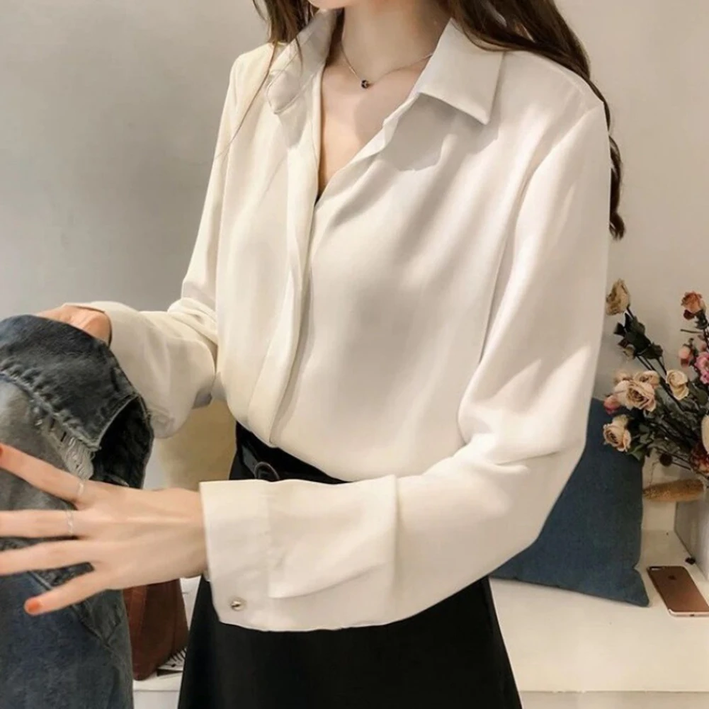 

Элегантная женская шифоновая рубашка — удобный однотонный топ с длинными рукавами и темпераментным стилем — доступны в размерах от M до 2XL