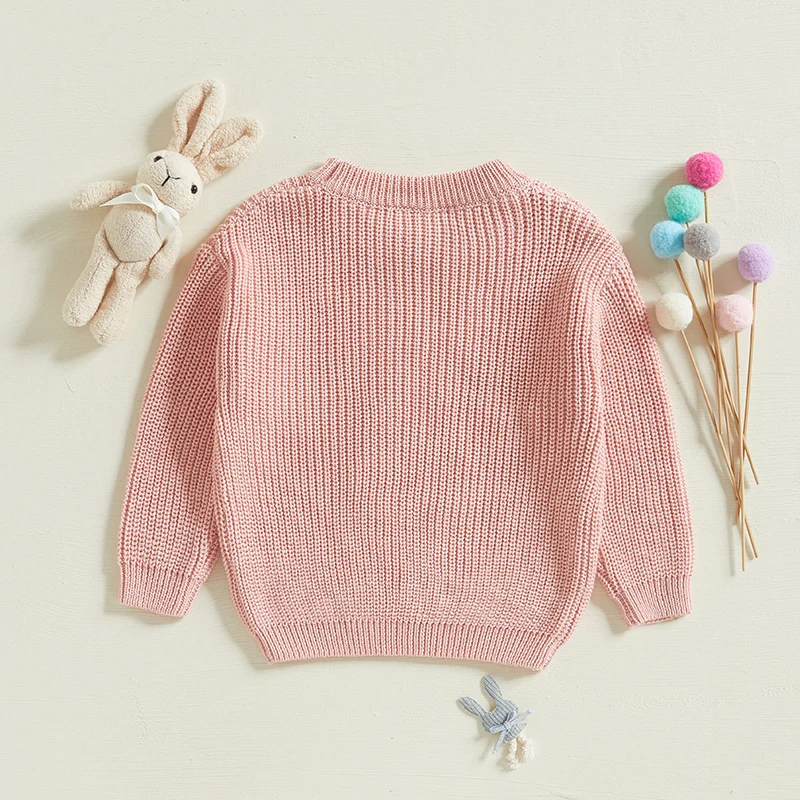 Adorable Baby Girls Easter Bunny Sweater with Long Sleeves and O Neckline Featuring Carrot Embroidery Detail