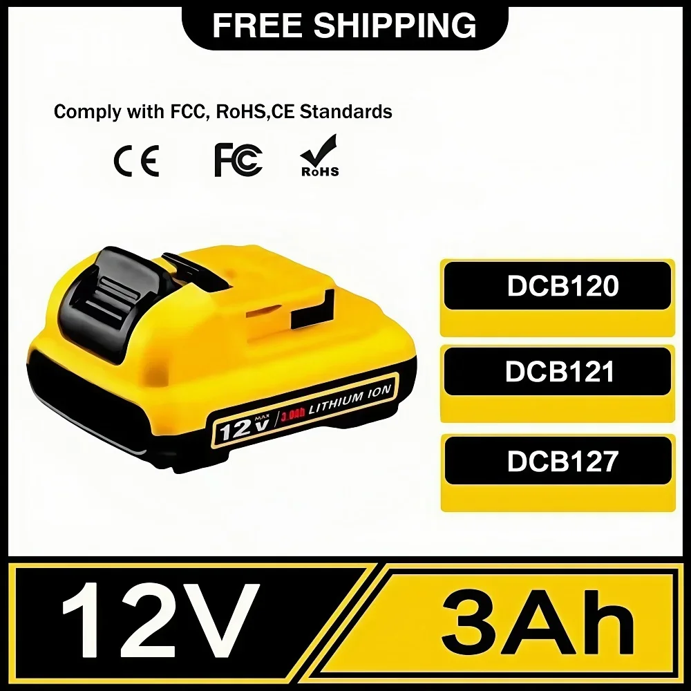 

Replacement 3.0Ah 12V Max Lithium Ion Battery, Specially Designed for DeWalt DCB120-DCB127 Power Tools’ Rechargeable Batteries.