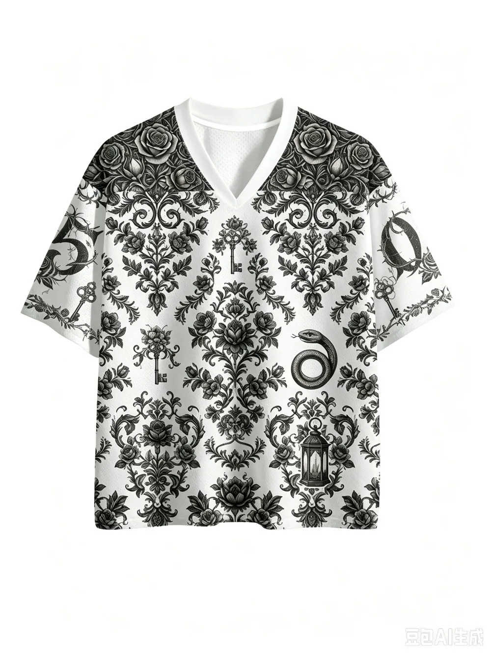 Gothic Dark Style Rose Snake Pattern 3D Print Sport Quick-dry Breath Men V-neck T-Shirt Outdoor Street Casual Parent-Child Cloth