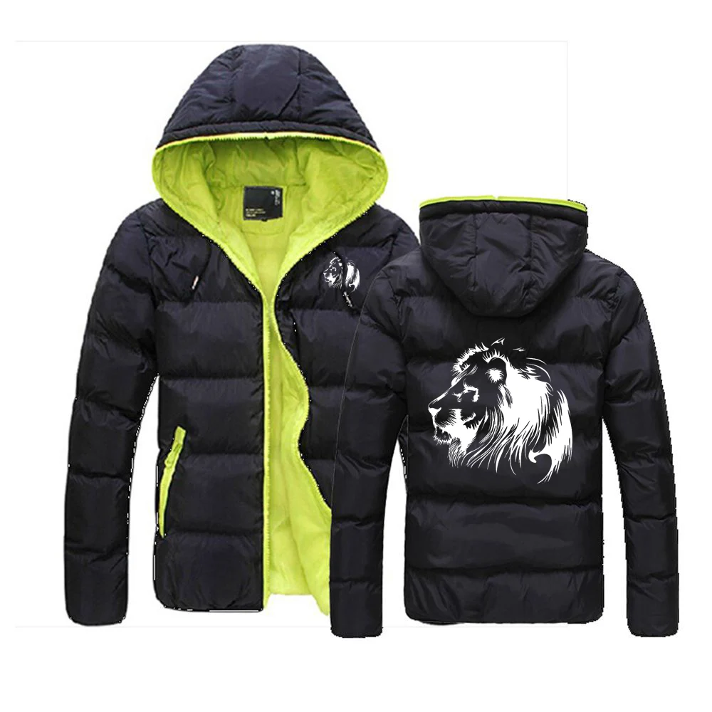 

Meditation Lion Printed New Men's Coat Zipper Hooded Jacket Cotton Padded Slim Fit Fashion Winter Thicken Warm Outwear Tracksuit