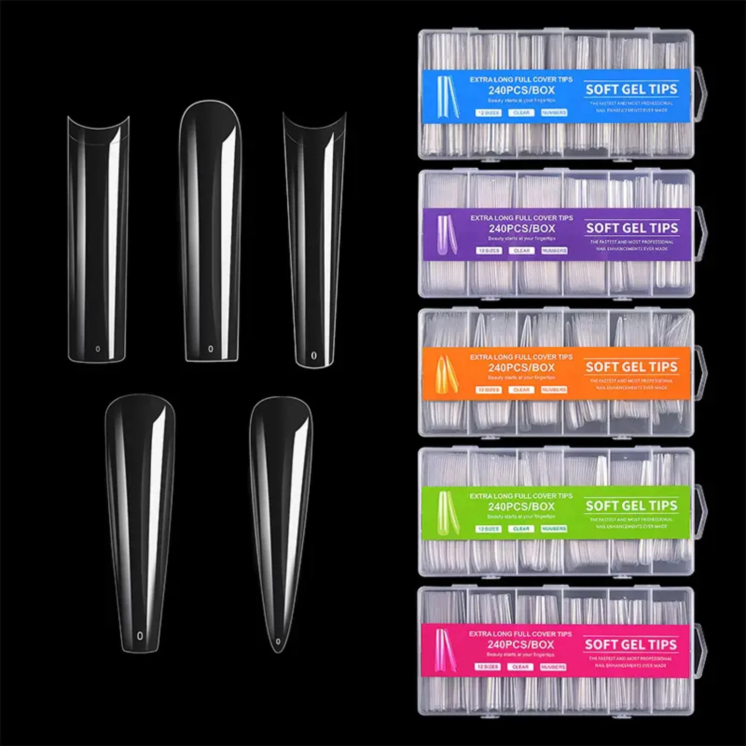 Prachtige, elegante en duurzame XXXL Full Cover Fake Nails Set - Doodskist Stiletto set met 240 stuks voor een onberispelijke en perfecte ma