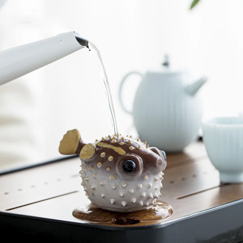 Tea Pet Puffer Fish Ornaments Creative Marine Goldfish Tea Favorite Ornaments Kung Fu Tea Set Table Decoration Home Tray