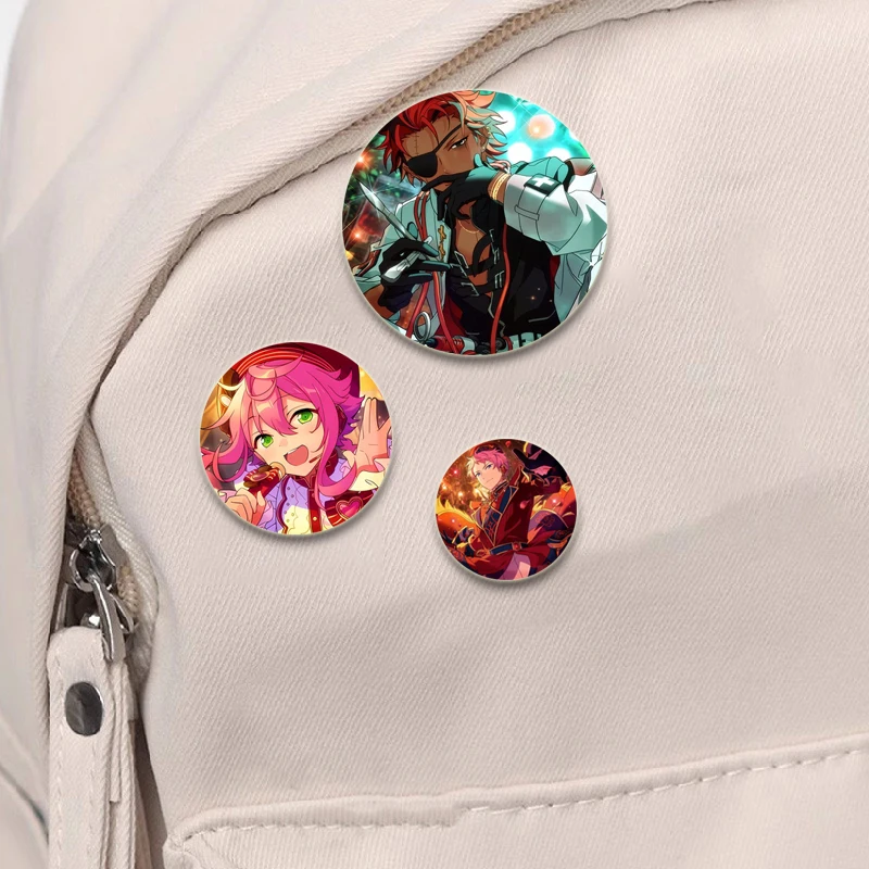 Anime Collection Ensemble Stars Tinplate Pin Round Cartoon Snap-in Brooches for Backpack Accessories Badge Handmade Decoration