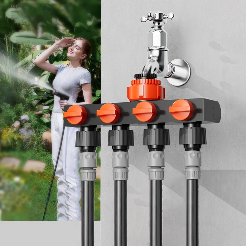 Garden Hose Pipe Splitter 4-Way Faucet Diverter Tap Hose Connector Splitter Four Independent Switches For Home Lawn Irrigation