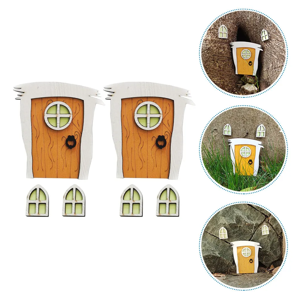 

2 set 2 Sets Fairy Door Window Decorative Ornaments For Tree Decoration Christmas Xmas Small Wood Door Windows Durable Ornament