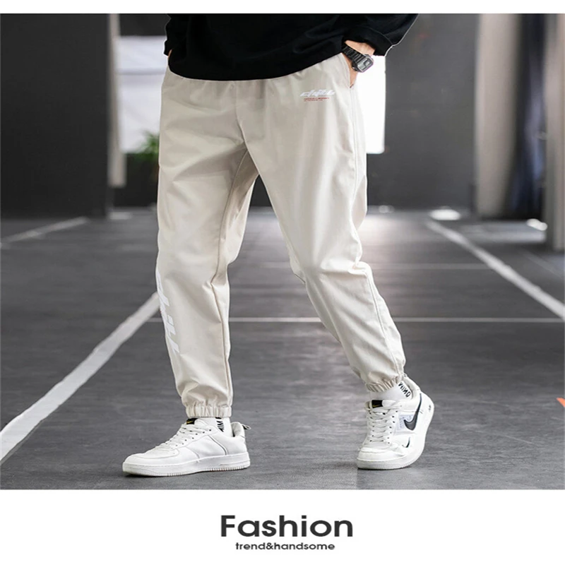 Fat plus size leggings cropped pants for men\'s spring and autumn trendy casual pants, Korean and Japanese cropped pants