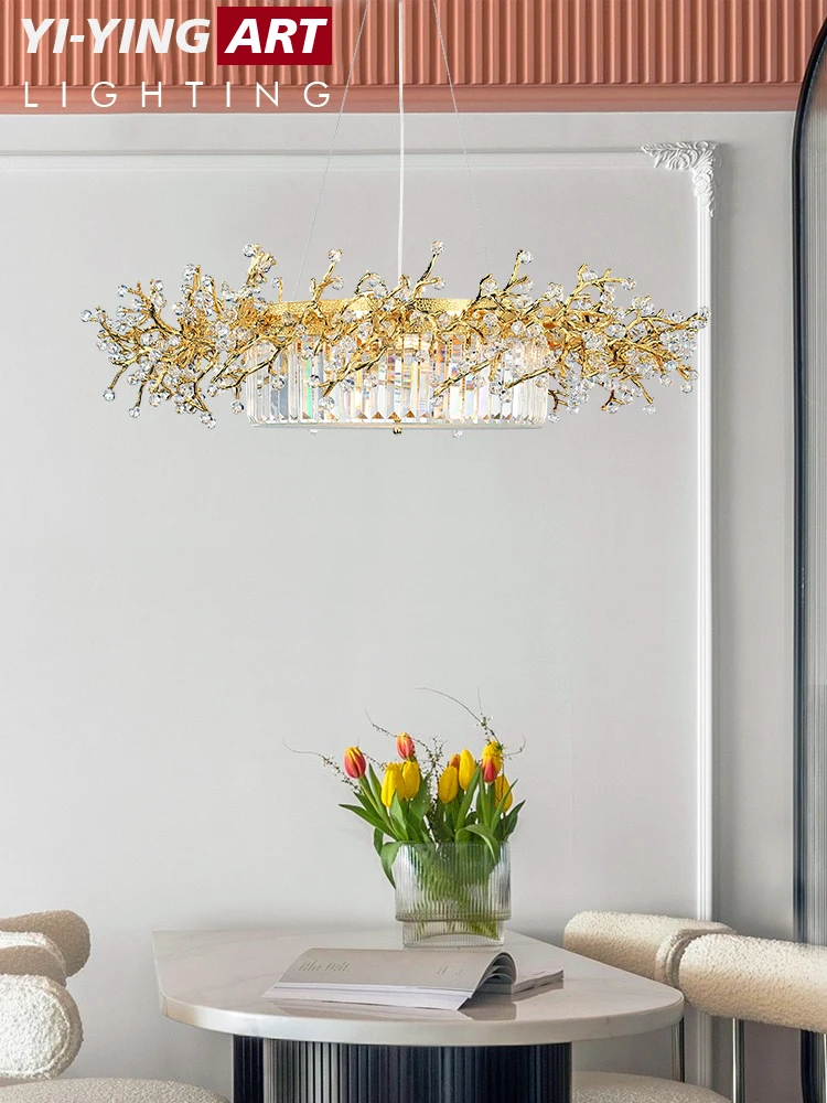 Restaurant Chandelier New Postmodern Light Luxury High-end Retro Art Living Room French Leaf Branch Chandelier