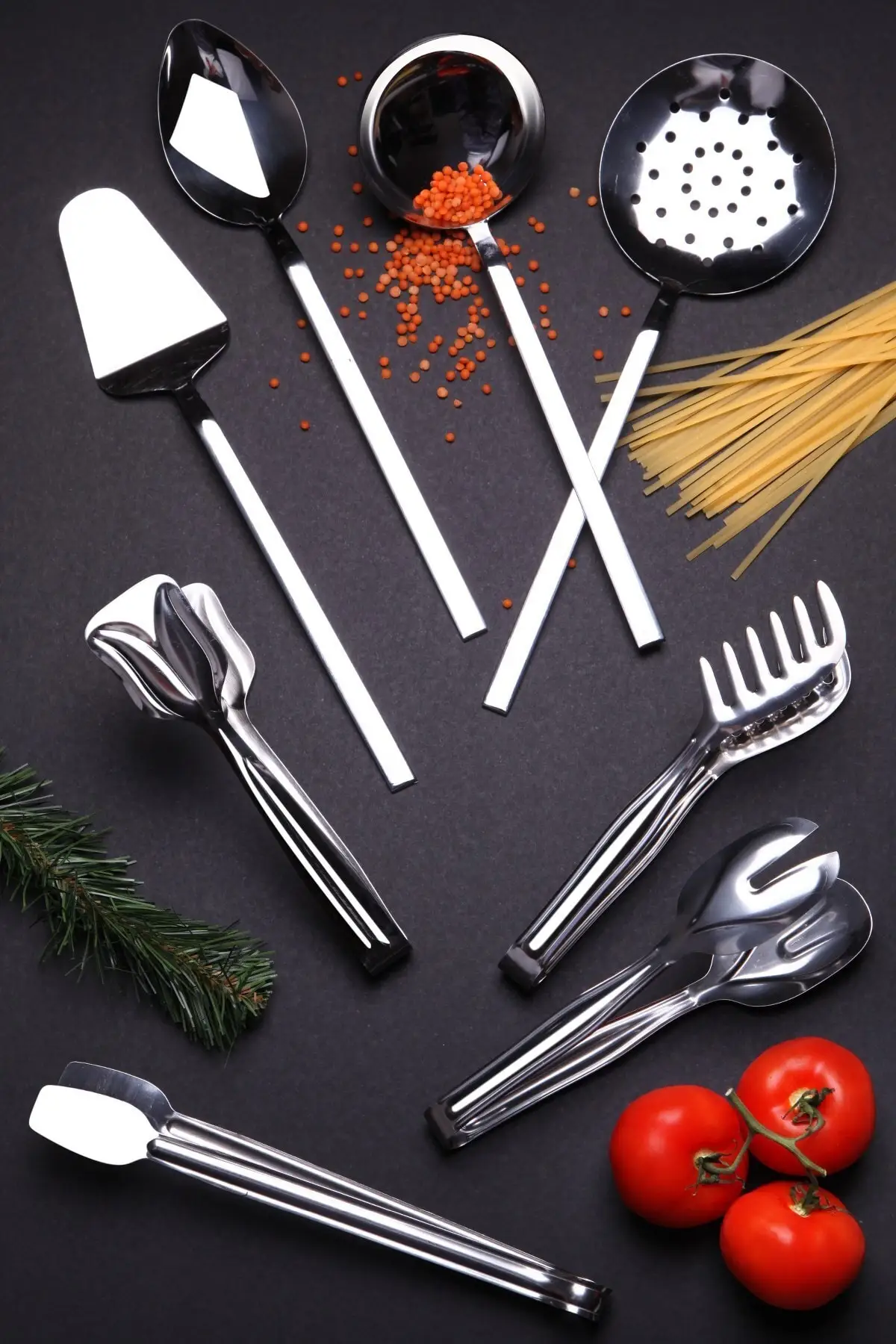 طقم ملقط ودلو من الفولاذ المقاوم للصدأ لوكس 304 8'li